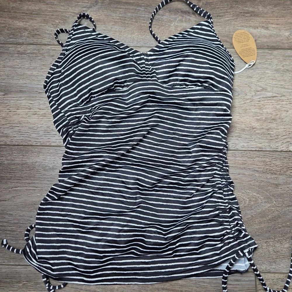 NWT Prana Tankini Swim Set Stripe 3 Piece Bikini Bottoms Ruched Drawstring XS